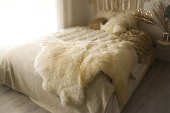 Double Sheepskin Rug | Long rug | Shaggy Rug | Chair Cover | Runner Rug | White Rug | Creamy White Sheepskin