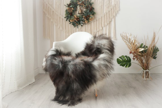 Real Icelandic Sheepskin Rug Scandinavian Decor Sofa Sheepskin throw Chair Cover Natural Sheep Skin Rugs Gray Brown #Iceland38