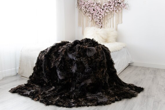 Luxurious Patchwork Toscana Sheepskin Real Fur Throw | Real Fur Blanket | Sheepskin throw | Sheepskin Blanket | Boho Throw |FuFu49