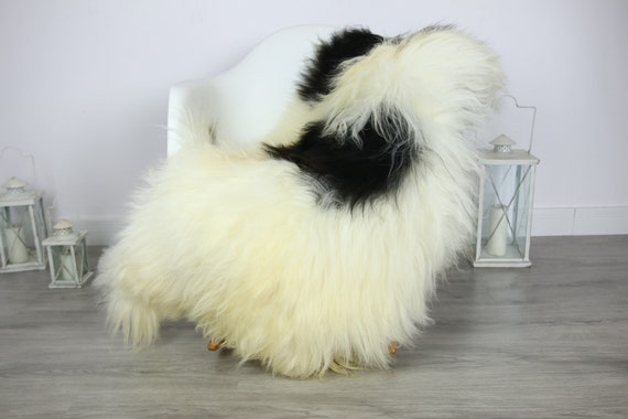 Icelandic Sheepskin | Real Sheepskin Rug | | Large Sheepskin Rug black white | Fur Rug | Homedecor | Sheepskin Throw | Long fur #colisl10