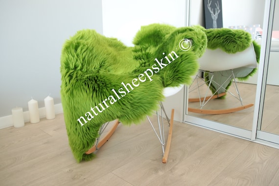 Genuine Natural Green Sheepskin Rug Sheepskin Throw Scandinavian Style | Scandinavian Rug | Green Sheepskin