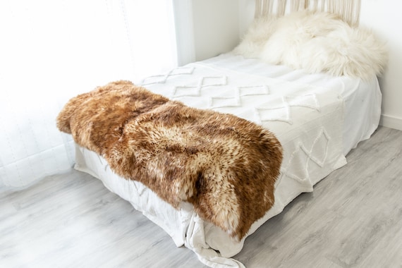 Double Mouflon White Brown Sheepskin Rug | Long rug | Shaggy Rug | Chair Cover | Area Rug | Brown Rug | Carpet | Brown Tips Sheepskin 4POL18