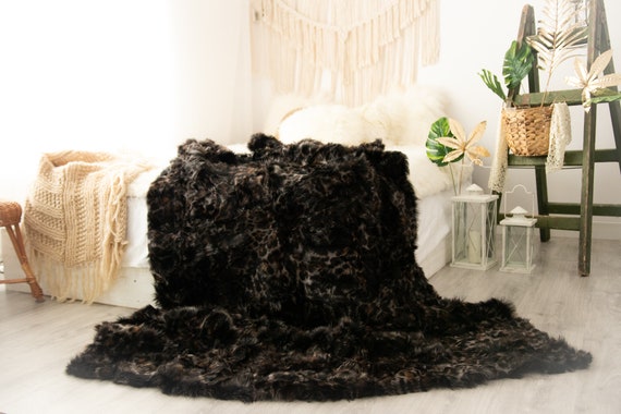 Luxurious Toscana Sheepskin Real Fur Bed Spread Throw Real Fur Blanket Sheepskin throw Sofa Cover Luxury Blanket Comforter #FU23