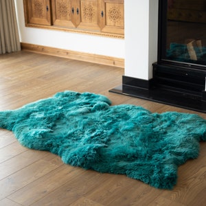 Triple Turquoise Blue Merino Sheepskin Rug | Long rug | Shaggy Rug | Chair Cover | Area Rug | Turquoise Rug | Carpet Turquoise Throw
