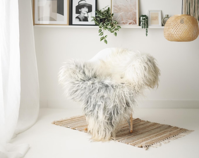 Real Icelandic Sheepskin Rug Scandinavian Home Decor Sofa Sheepskin throw Chair Cover Natural Sheep Skin Rugs Gray Black #IS181