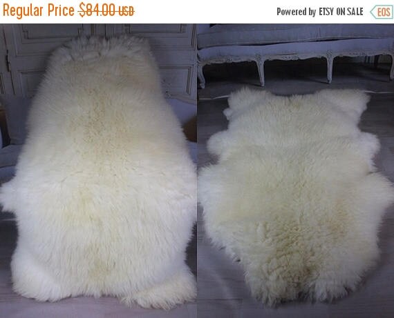 Genuine Natural rare Sheepskin Rug, Pelt, soft long fur XXLGiant - creamy white