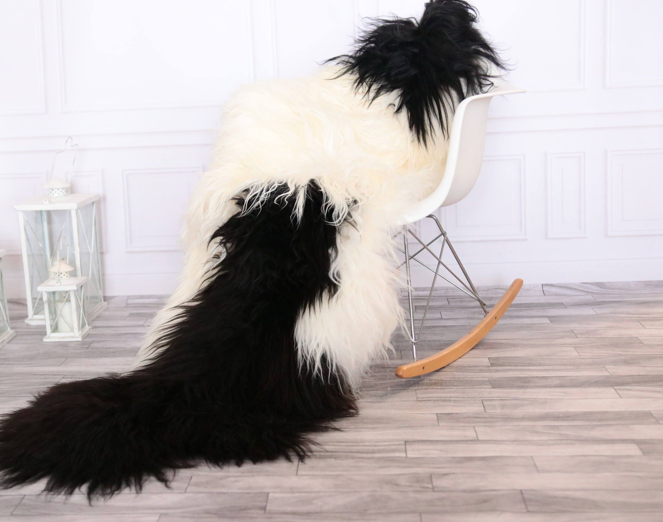 Genuine Double Sheepskin Rug Black White Large Sheepskin Rug Home Decor