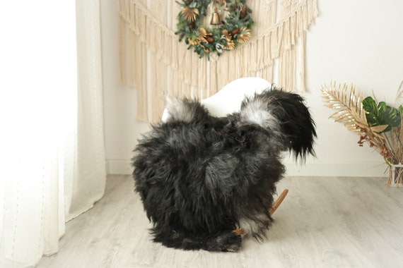 Real Icelandic Sheepskin Rug Scandinavian Decor Sofa Sheepskin throw Chair Cover Natural Sheep Skin Rugs Black Gray #Iceland65