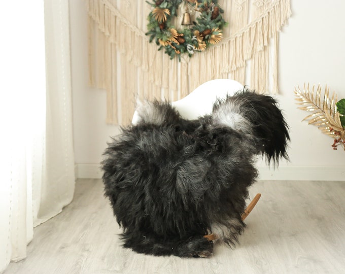 Real Icelandic Sheepskin Rug Scandinavian Decor Sofa Sheepskin throw Chair Cover Natural Sheep Skin Rugs Black Gray #Iceland65