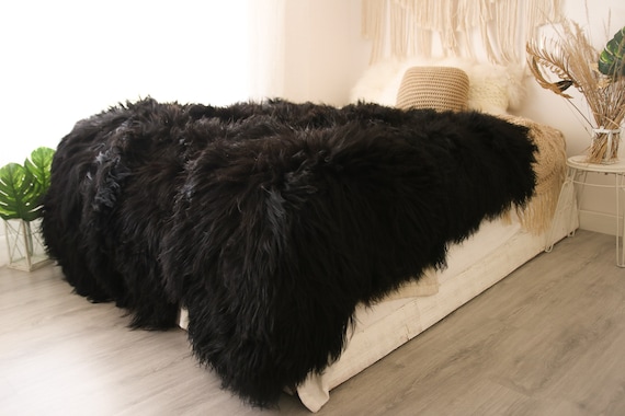 Icelandic Sheepskin Throw Black Throw Black Sheepskin Rug Square Sheepskin Rug Octo Sheepskin Rug 200 X 190 Etsy