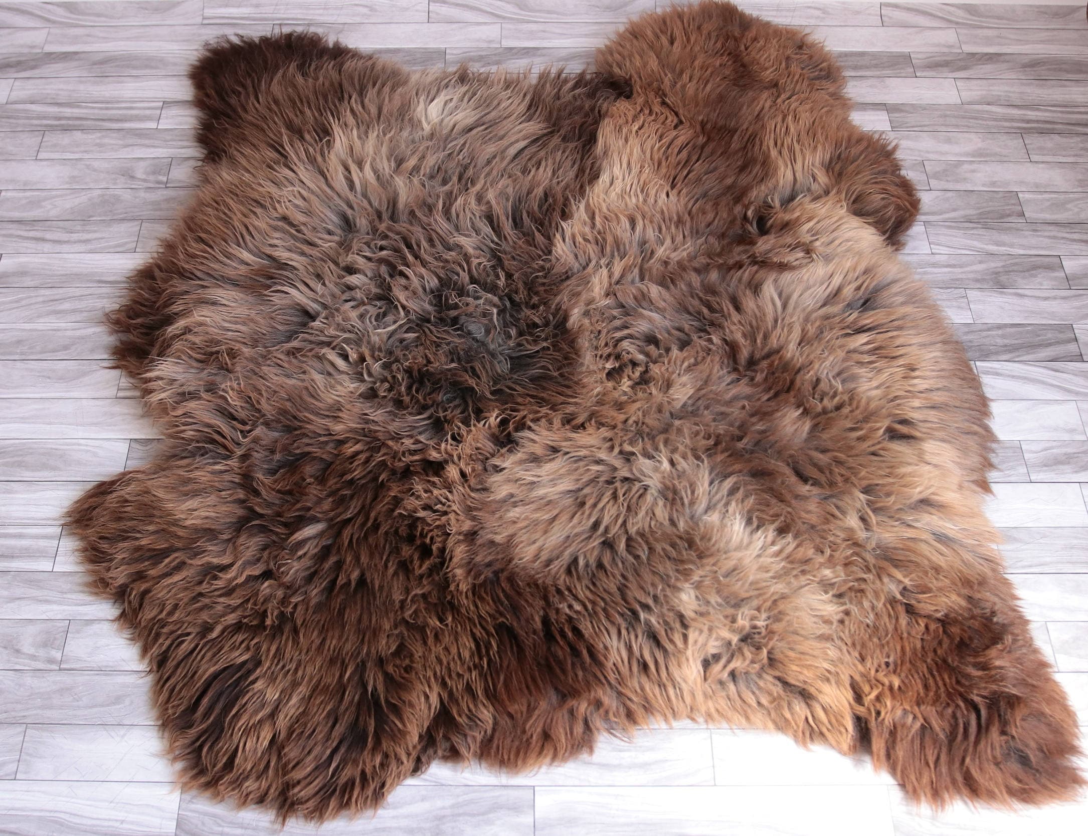 ON SALE Genuine Double Sheepskin Rug Brown Sheepskin Rug Square
