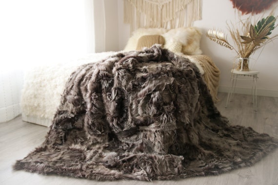 Luxurious Patchwork Toscana Sheepskin Real Fur Throw | Real Fur Blanket | Sheepskin throw | Boho Throw |2FU11