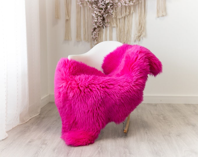 Genuine Natural Amarant Pink Sheepskin Rug Sheepskin Throw  Scandinavian Style Scandinavian Rug Pink Sheep skin Chair Cover