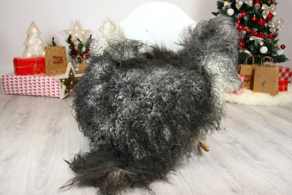 Genuine Rare Gotland Sheepskin Rug - Curly Fur Rug - Natural Sheepskin - Gray Sheepskin #CHRISTGOT12