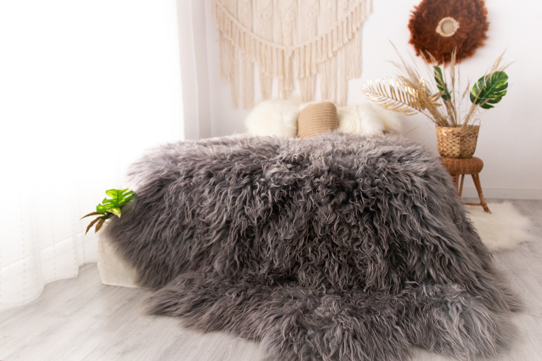 Luxurious Gray Sheepskin Real Fur Throw Real Fur Blanket Sheepskin