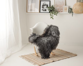 Real Sheepskin Rug Genuine Rare Gotland Sheepskin Rus - Curly Fur Rug Scandinavian Sheep skin - Gray Sheepskin #G11