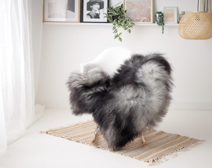 Real Icelandic Sheepskin Rug Scandinavian Decor Sofa Sheepskin throw Chair Cover Natural Sheep Skin Rugs Gray Black #IS37