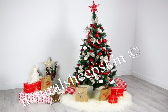 Real Fur Sheepskin Tree Skirt | Christmas Tree Skirt | Creamy White Tree Skirt | Tree Skirt | Christmas Decor