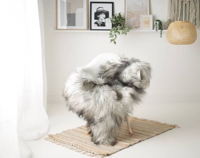 Real Icelandic Sheepskin Rug Scandinavian Decor Sofa Sheepskin throw Chair Cover Natural Sheep Skin Rugs Gray Black #Iceland1564
