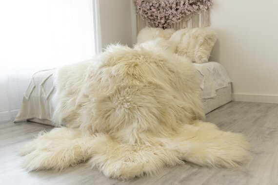 ON SALE Exclusive Genuine Natural rare Icelandic Sheepskin Rug, Pelt, soft long fur Sexto