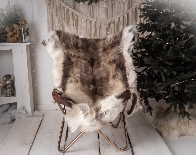 Reindeer Hide | Reindeer Rug | Reindeer Skin | Throw XXL EXTRA LARGE - Scandinavian Style Christmas Decor Brown White Hide #Reeinder106