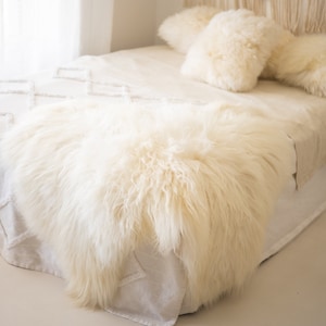 Double Ivory Beige Icelandic Sheepskin Rug | Long rug | Shaggy Rug | Chair Cover | Area Rug | Rug | Carpet | Sheepskin 6POL34