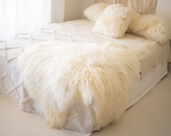 Double Ivory Beige Icelandic Sheepskin Rug | Long rug | Shaggy Rug | Chair Cover | Area Rug | Rug | Carpet | Sheepskin 6POL34