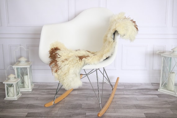 Genuine Rare Tuscan Lamb Sheepskin Rug - Curly Fur Rug - Natural Sheepskin - Ivory Brown Sheepskin | Small Sheepskin #2MARGOT13