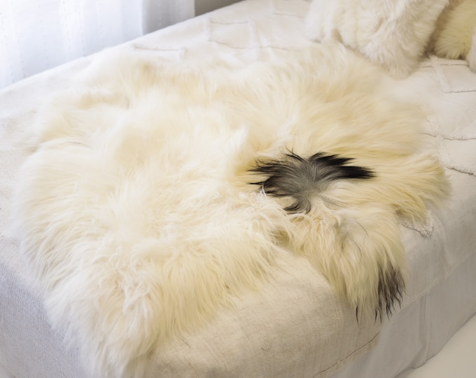 Double Icelandic Ivory Gray Sheepskin Rug | Long rug | Shaggy Rug | Chair Cover | Area Rug | Double Rug | Icelandic Sheep skin #7POL14