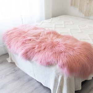 Double Baby Pink Icelandic Sheepskin Rug | Long rug | Shaggy Rug | Chair Cover | Area Rug | Baby Pink Rug | Icelandic Pink Sheepskin