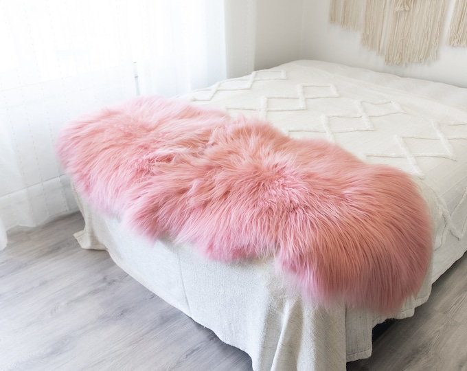 Double Baby Pink Icelandic Sheepskin Rug | Long rug | Shaggy Rug | Chair Cover | Area Rug | Baby Pink Rug | Icelandic Pink Sheepskin