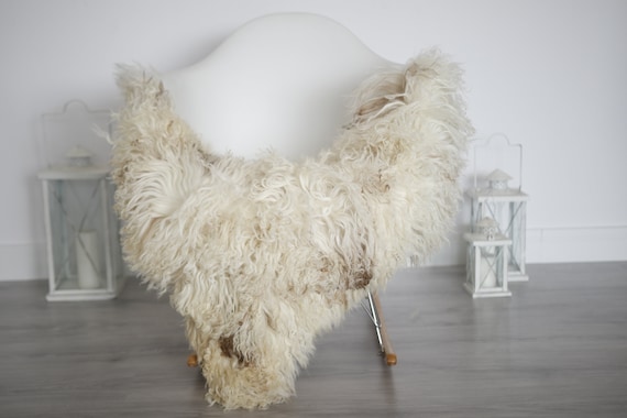 Genuine Rare Tuscan Lamb Sheepskin Rug - Curly Fur Rug - Natural Sheepskin - Ivory Brown Sheepskin | Small Sheepskin #5margot17