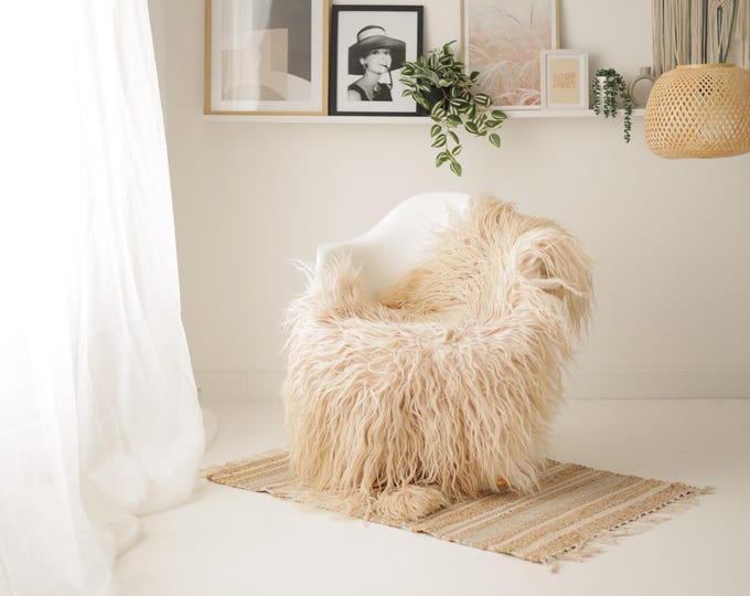 Real Icelandic Sheepskin Rug Scandinavian Decor Sofa Sheepskin throw Chair Cover Natural Sheep Skin Rugs Ivory Beige #Iceland1621