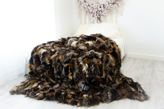 Rare Exclusive Luxury Genuine Natural Fox Rug, Pelt, soft l Real Fox Throw Real Fox Blanket| Exclusive Throw Brown Fox Throw