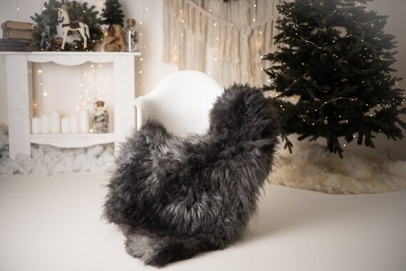 Real Sheepskin Rug Genuine Rare Gotland Sheepskin Rus - Curly Fur Rug Scandinavian Sheep skin - Curly Rug Gray Sheepskin #G76