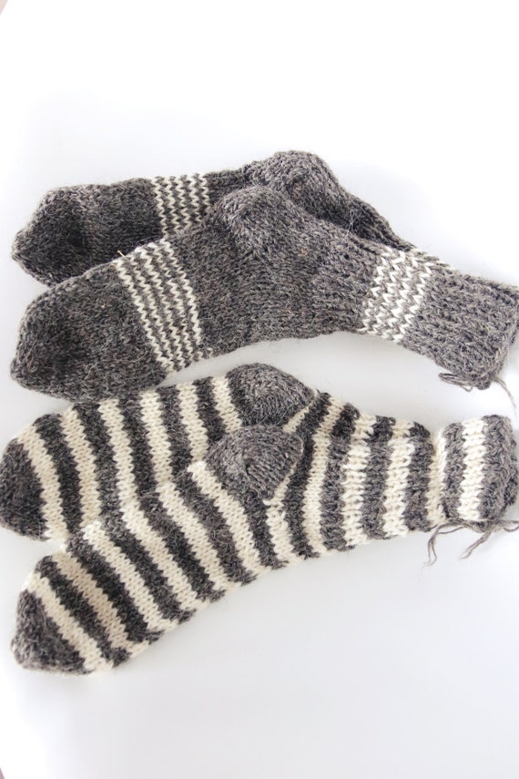 Woolen real hand knitted socks very warm 100% pure natural sheep wool - 3 PACK 3 PAIRS