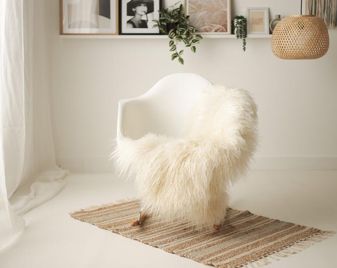 Real Mongolian Sheepskin Rug Scandinavian Decor Sofa Sheepskin throw Chair Cover Natural Sheep Skin Rugs Ivory #IS270
