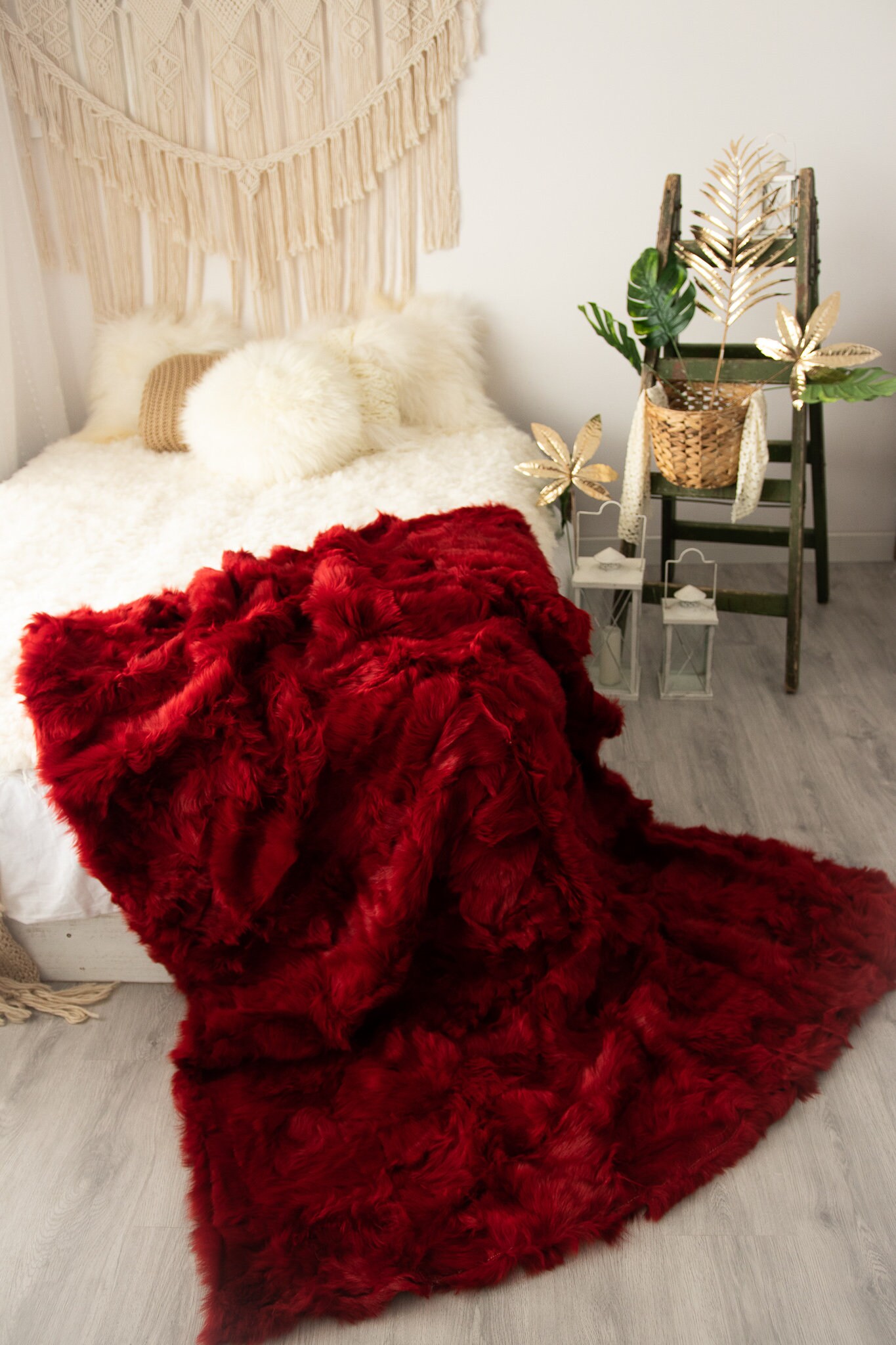 Luxurious Patchwork Toscana Sheepskin Real Fur Throw Real Fur Blanket