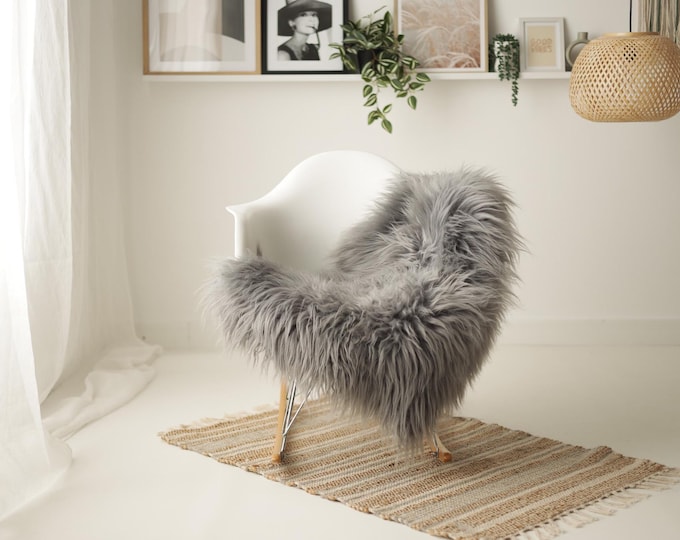 Real Icelandic Sheepskin Rug Scandinavian Decor Sofa Sheepskin throw Chair Cover Natural Sheep Skin Rugs Gray #IS259