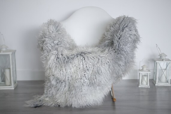 Real Sheepskin Rug Genuine Rare Gotland Sheepskin Rus - Curly Fur Rug Scandinavian Sheepvskin - Gray Sheepskin #1got4