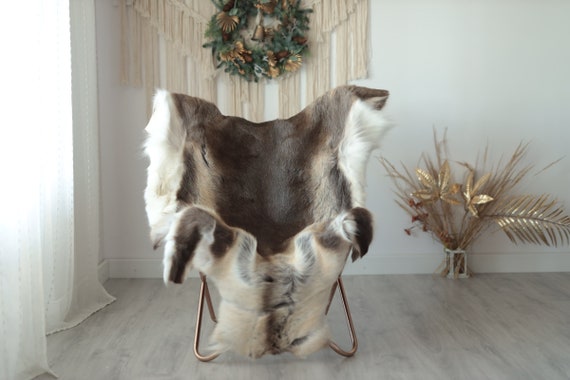 Reindeer Hide | Reindeer Rug | Reindeer Skin | Throw XXL EXTRA LARGE - Scandinavian Style Christmas Decor Brown White Hide #Wre16