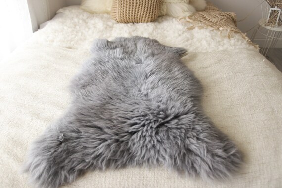 ON SALE Real, Natural, Genuine Creamy White, Gray Sheepskin Rug Scandinavian Design
