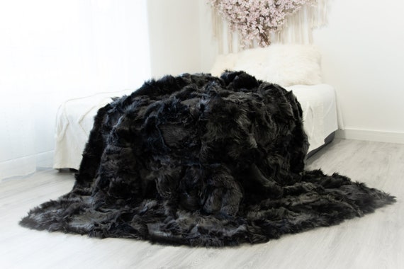 Luxurious Patchwork Toscana Sheepskin Real Fur Throw | Real Fur Blanket | Sheepskin throw | Sheepskin Blanket Boho Throw Graphite #FuFu89