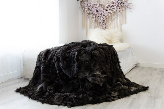 Luxurious Patchwork Toscana Sheepskin Real Fur Throw | Real Fur Blanket | Sheepskin throw | Sheepskin Blanket | Boho Throw |FuFu54