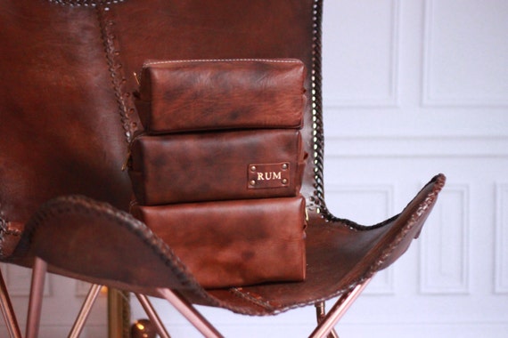 Cognac Men's Leather Toiletry Bag Case Dopp Kit Shaving Bag OOAK Groomsmen Present Gift for him SETS For grooms !