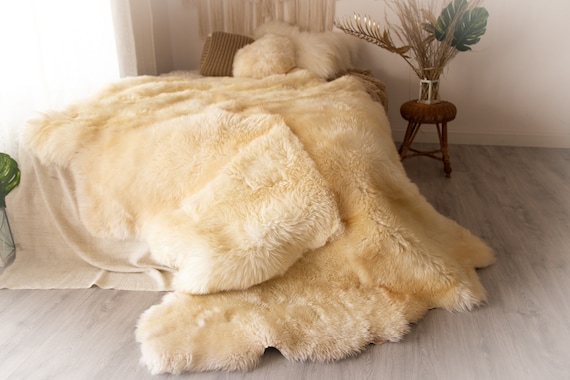 Real Fur Sheepskin Throw Super Large Sheepskin Rug Boho Blanket