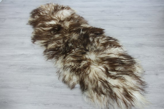 Double Icelandic Sheepskin Rug Long rug Sheepskin Throw Chair Cover Runner Rug Carpet Brown Tips Sheepskin Sheep Skin Rug | 2double4