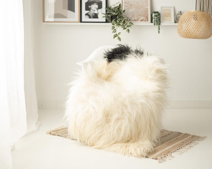 Real Icelandic Sheepskin Rug Scandinavian Decor Sofa Sheepskin throw Chair Cover Natural Sheep Skin Rugs Ivory Black #IS105