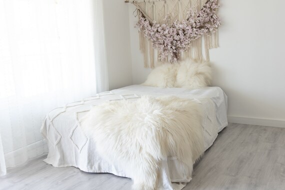 Double Icelandic Ivory Sheepskin Rug | Long rug | Shaggy Rug | Chair Cover | Area Rug | Double Rug | Icelandic Sheep skin #3pol1