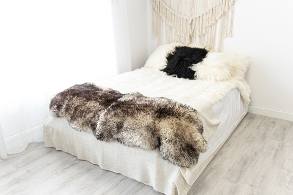 Double Mouflon White Black Brown Sheepskin Rug | Long rug | Shaggy Rug | Chair Cover | Area Rug | Black Rug | Carpet | Black Sheepskin Dyed